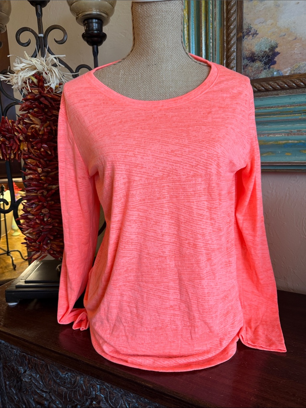 bcg Neon Coral Long-Sleeve Crewneck Top
